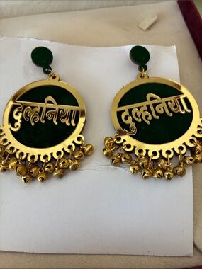 Green 'Dulhan Naya' Round Earrings - Indian Haldi Mehendi Wedding Sangeet